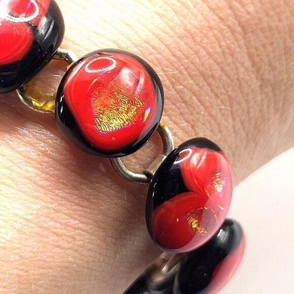 Artisan Handmade Blown Glass Sterling Silver Bracelet 7in - Picture 1 of 7